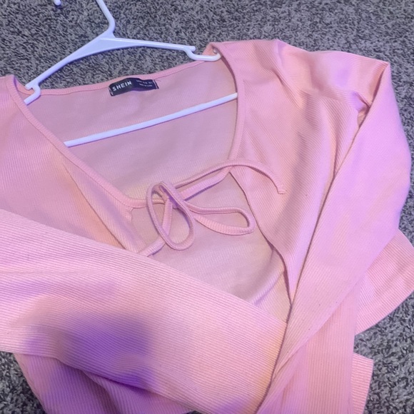 pink tie front crop cover up - Picture 2 of 4